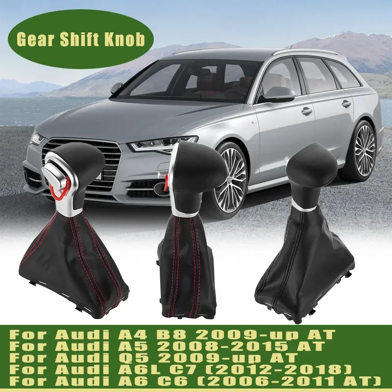 

New Product For AUDI A4 B8 A6 C6 A3 8P A5 Q5 Lever Change Knob Car Interior Black/Red leather Boots With Gear Shift Knob