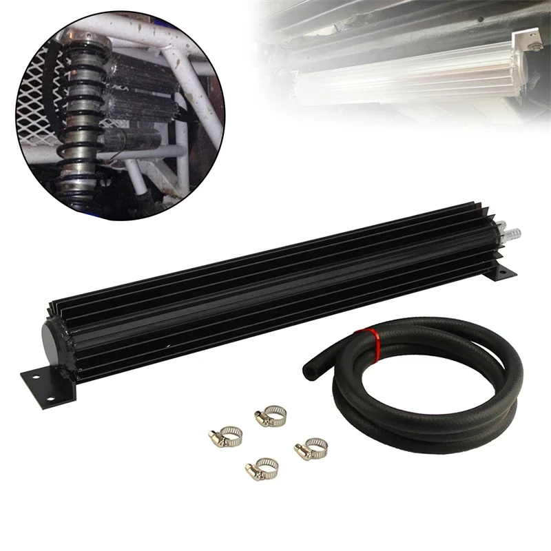 Universal 18'' Aluminum Dual Pass Heat Sink Trans Oil Cooler W/Fittings Fits Chevy 350 SBC BBC Ford Connector 1/4