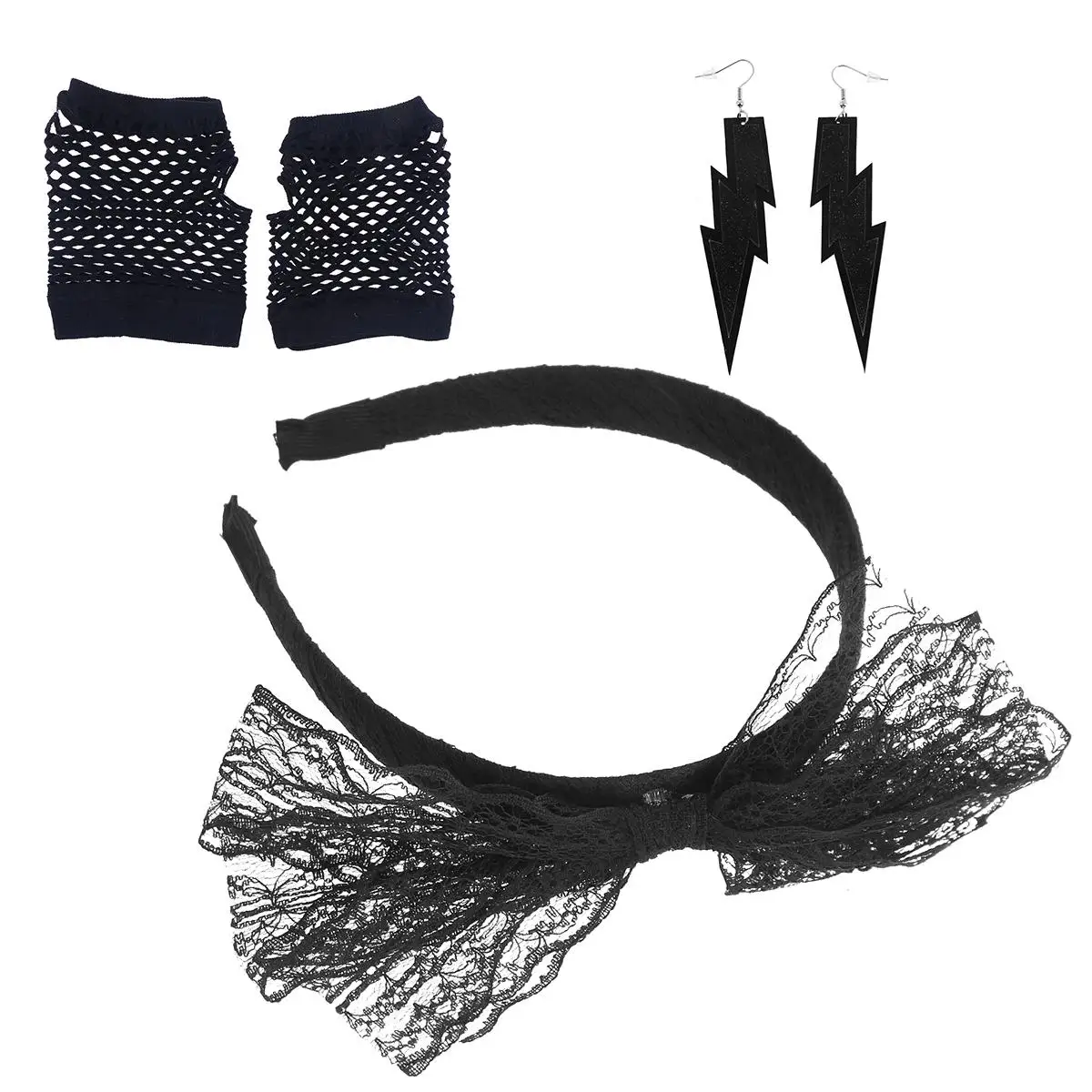 

80 's Apparel Miss Headbands for Girls Neon Streamers Fingerless Gloves 80's Party Costumes