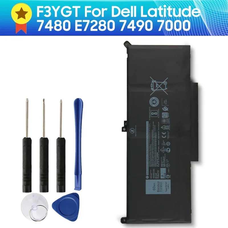 Replacement Battery F3YGT For Dell Latitude 12 7480 E7280 7490 7000 7280 DM3WC 2X39G  60Wh Battery With Tools