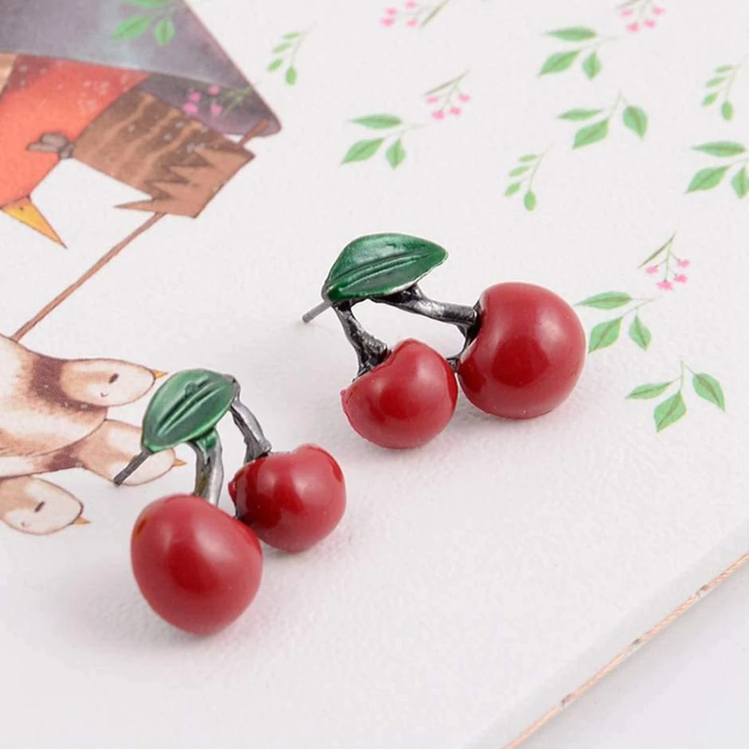 Retro Chain Necklace Cherry Pendant Necklace Charm Necklace With Stud Earrings Women Fashion Retro Jewelry Cherry Necklace Set