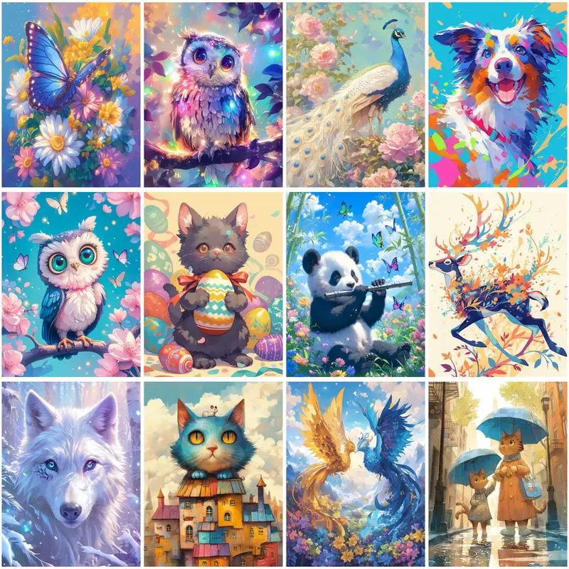 

GATYZTORY Paint By Number Animal DIY Pictures By Numbers Kits Owl Cat Drawing On Canvas Hand Painted Painting Art Gift Home Deco