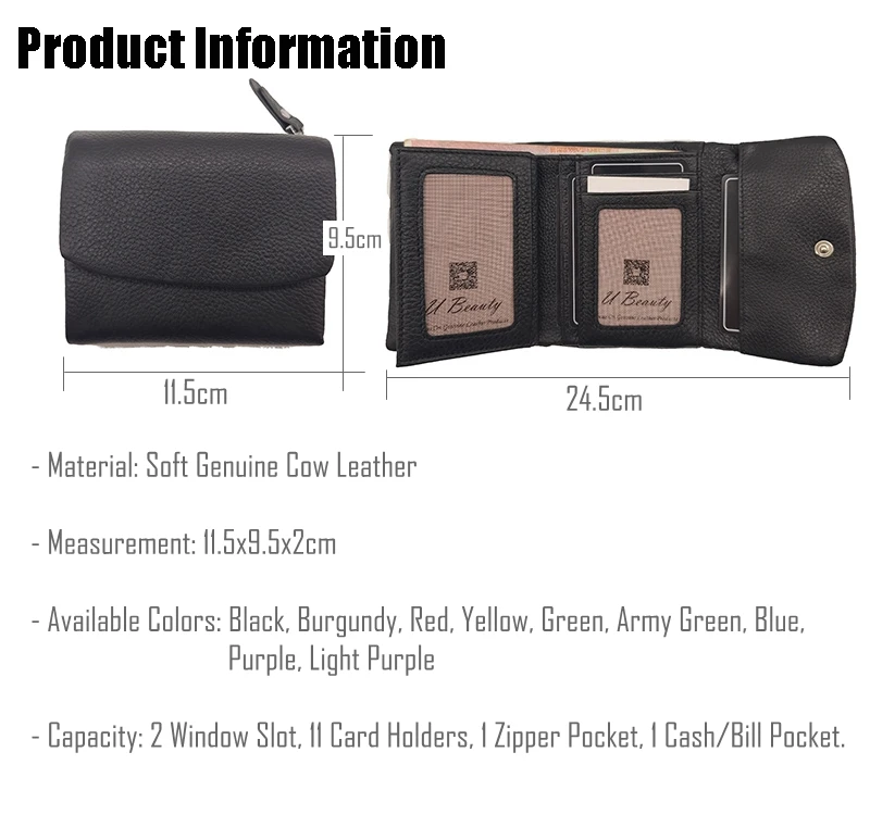New Soft Genuine Cow Leather Short Wallet For Women Multifunctional Ladies Tri-fold Hasp Purse Cowhide Solid Color Card Holders