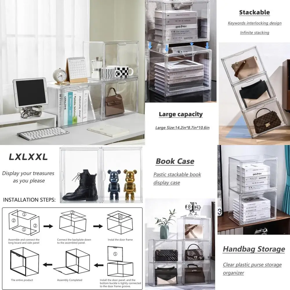 Clear Acrylic Stackable Display Cases with Magnetic Lids for Collectibles and Cosmetics (5 Pack, X-Large)
