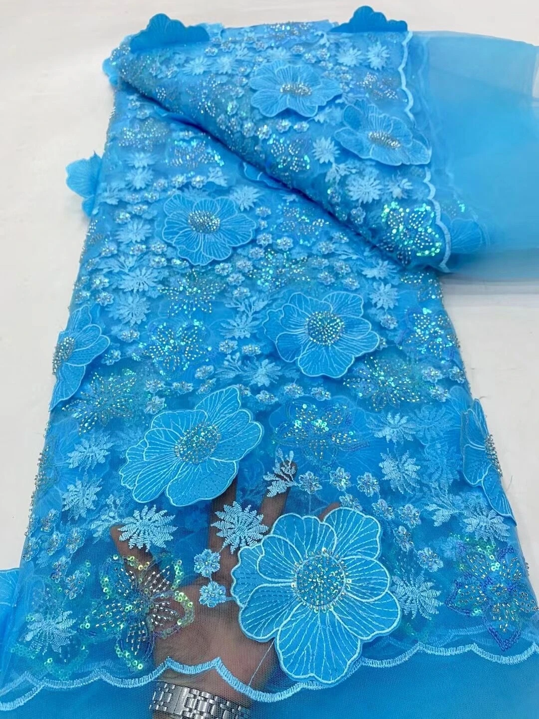 

African Nigerian, Sequins, Beads, Stone Prom Dresses,Tulle Lace Fabric, High Quality, Embroidery, Sewing, 5Yard, DP0149 2024