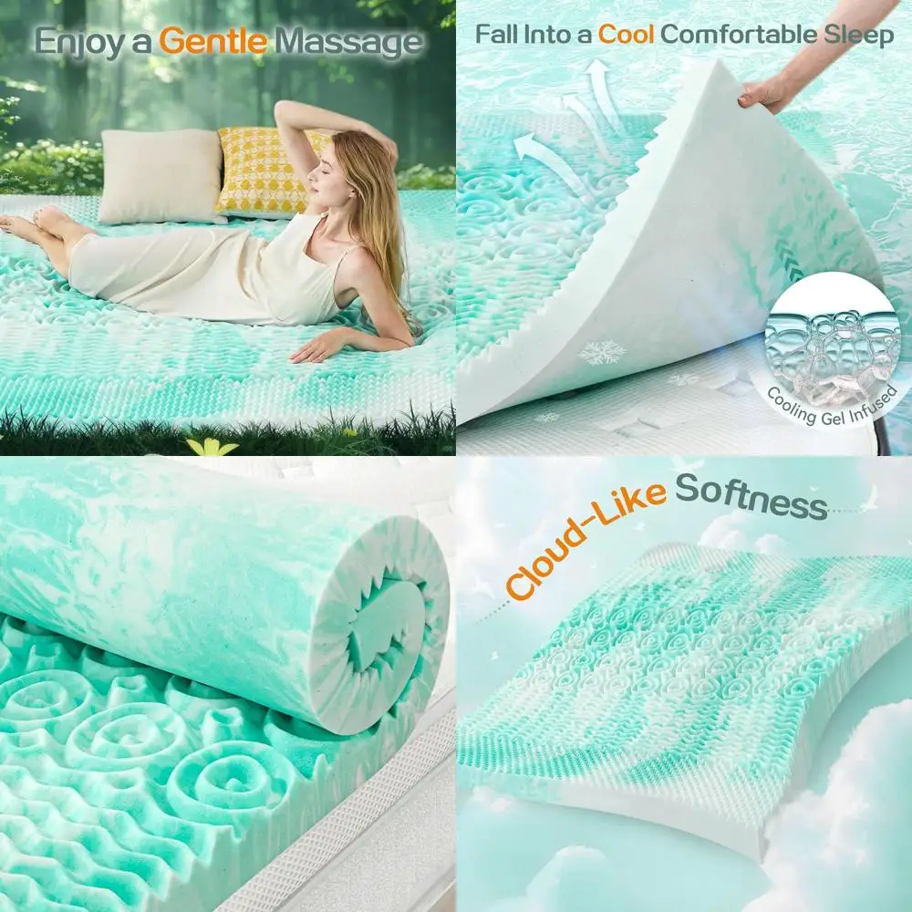 

King Size 1.5 5-Zone Memory Foam Mattress Topper for Pressure Relief and Comfort, CertiPUR-US Certified, Green