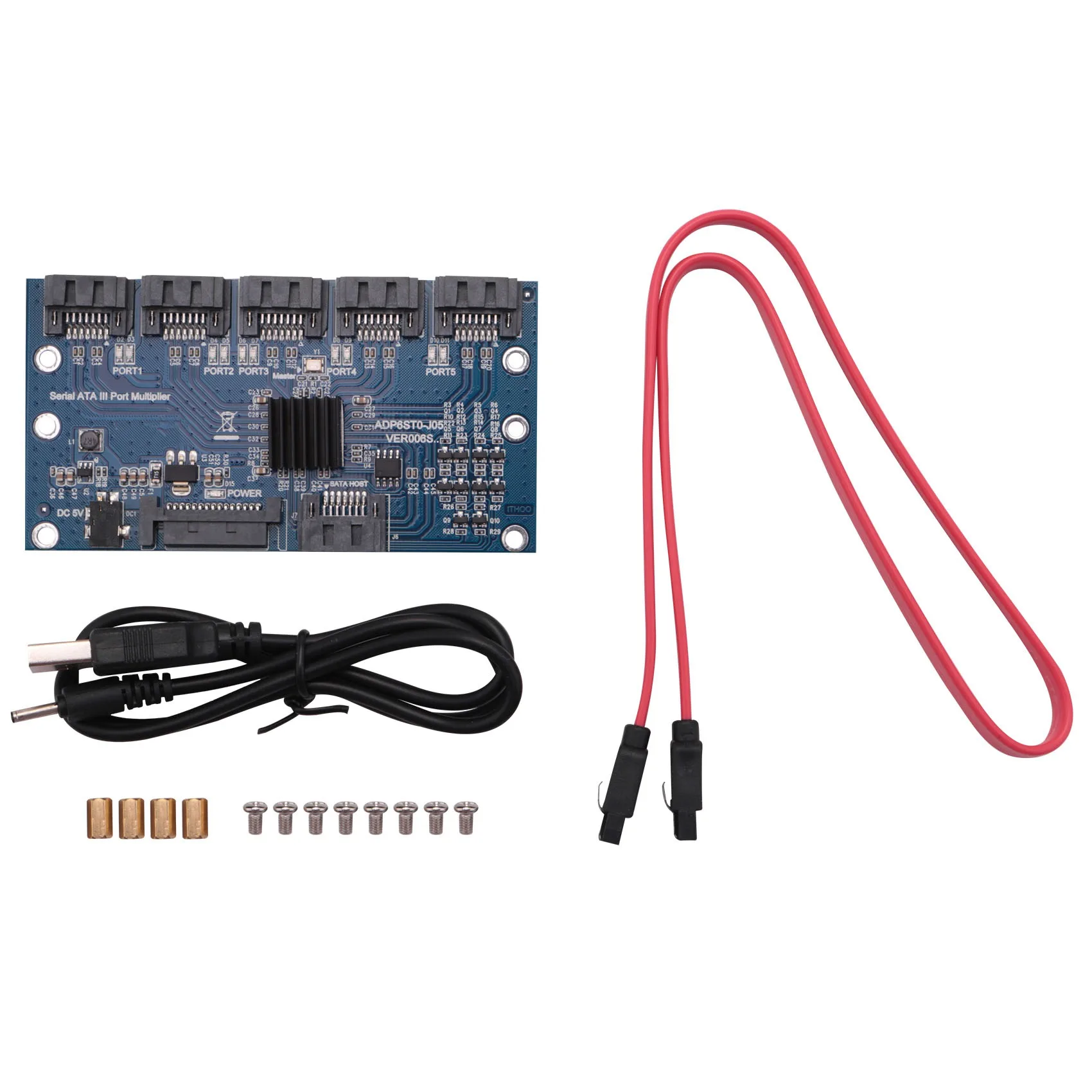 Controller Card Motherboard Sata Expansion Card 1 To 5 Port Sata3.0 6Gbps Multiplier Sata Port Riser Card Adapter For Computer