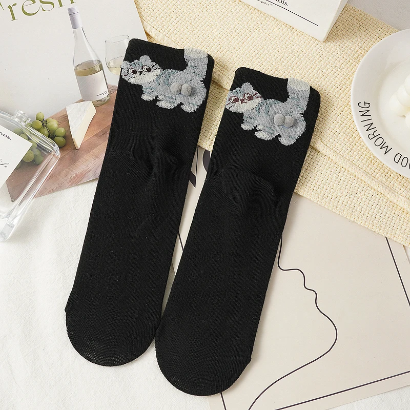 6 Pairs Creative Kitten Ball 3D Middle Tube Socks Soft Cotton Knitted Abstract Socks Kawaii Cat Sleep Sock Women Men Hosiery