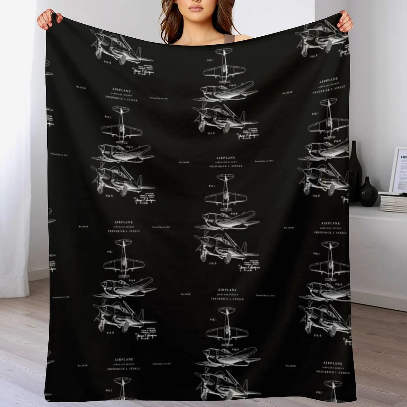 Airplane, Airplane Patent, Aviation Gift For Pilot Throw Blanket Decorative Sofas Blankets For Sofas Blankets