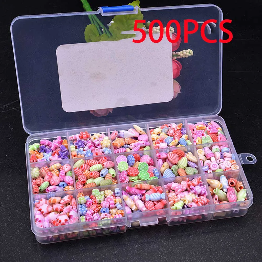 15 Grid Kids Girls 340Pcs-1500Pcs Colorful Acrylic Beads Set for Jewelry Making DIY Craft Bracelets Necklaces Educational Toys