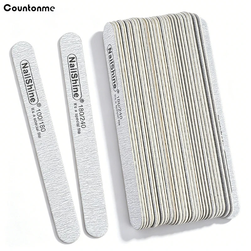 5/10/20Pcs Professional Straight Nail File Wooden Sandpaper Double Sided 100/180/240 Grit Emery Board Manicure Nail Buffing Tool
