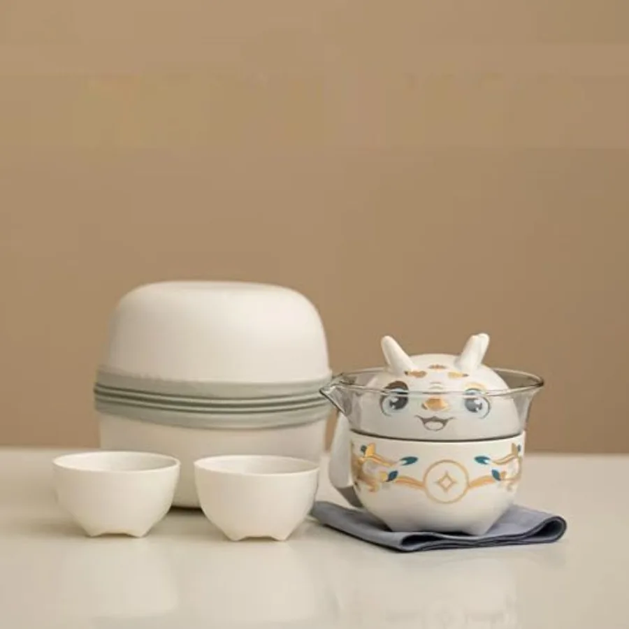 

Дорожный мини-набор для чаепития Кунг-фу: легкий дизайн, с заварочным ситечком, портативная сумка для пикника на природе, Дракон