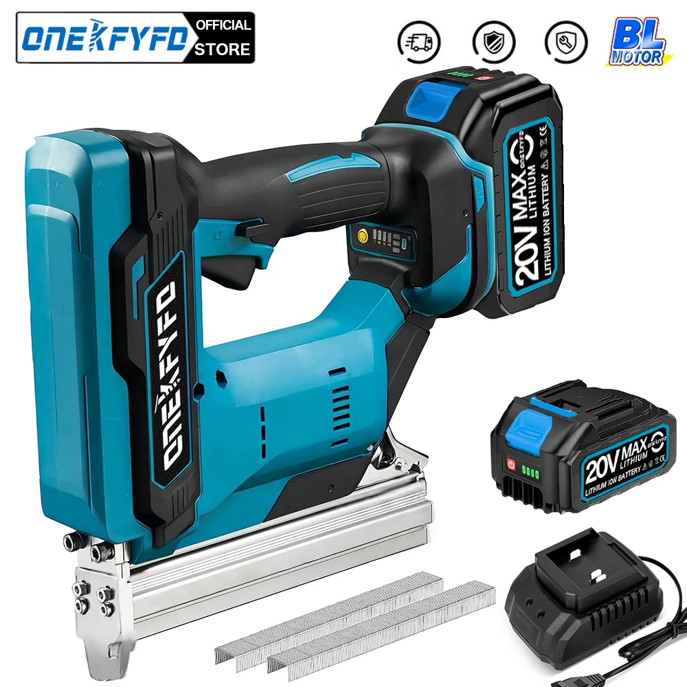 

Brushless Wireless Cordless 1022J U Staples Electric Nail Gun Stapler Nailer Lithium Battery + 1set Nails For Makita 18V Battery