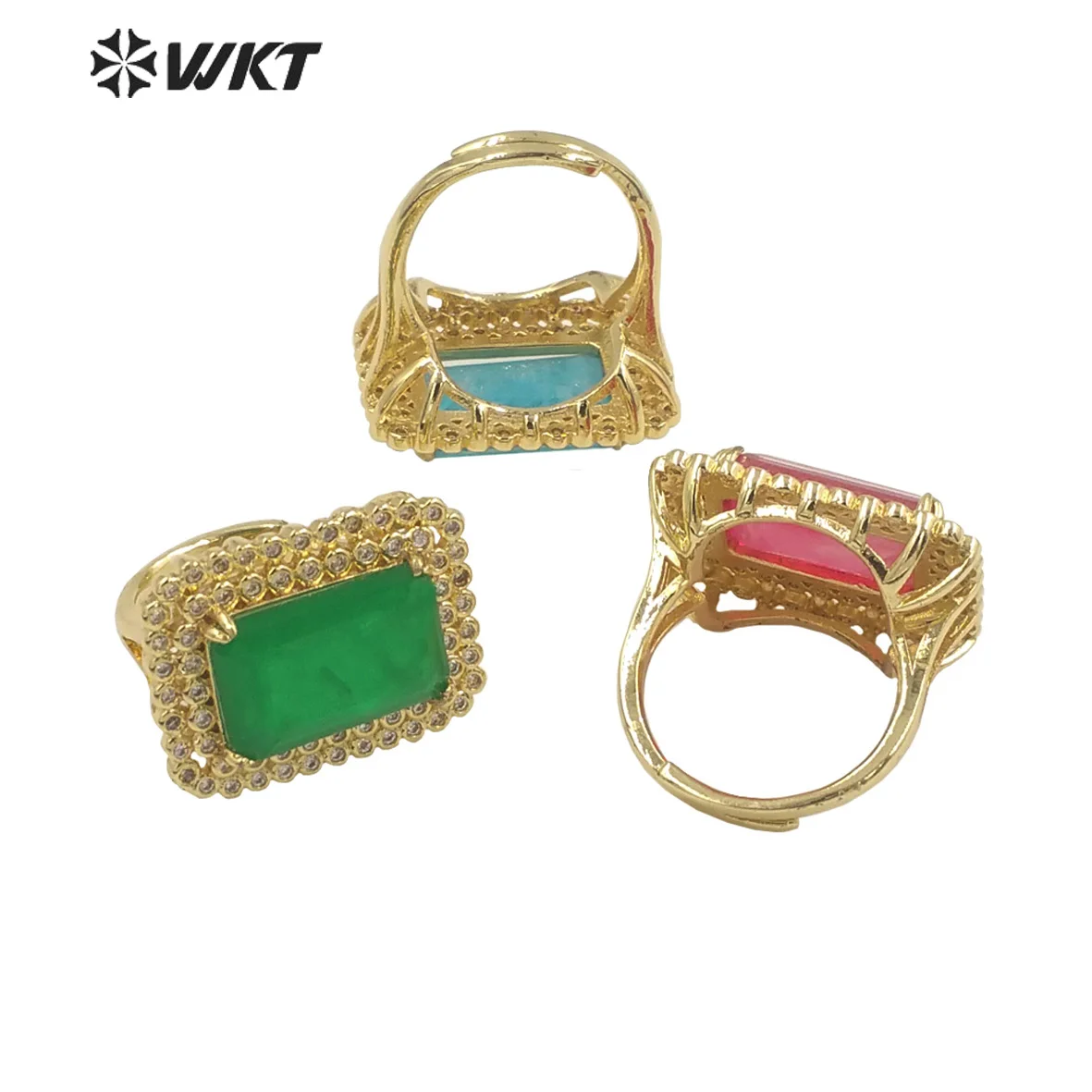 WT-MR023 Colorful Spinel Gemstone Prong Setting With 18K Real Gold Square Saphire Women Ring In Adjustable Size For Party