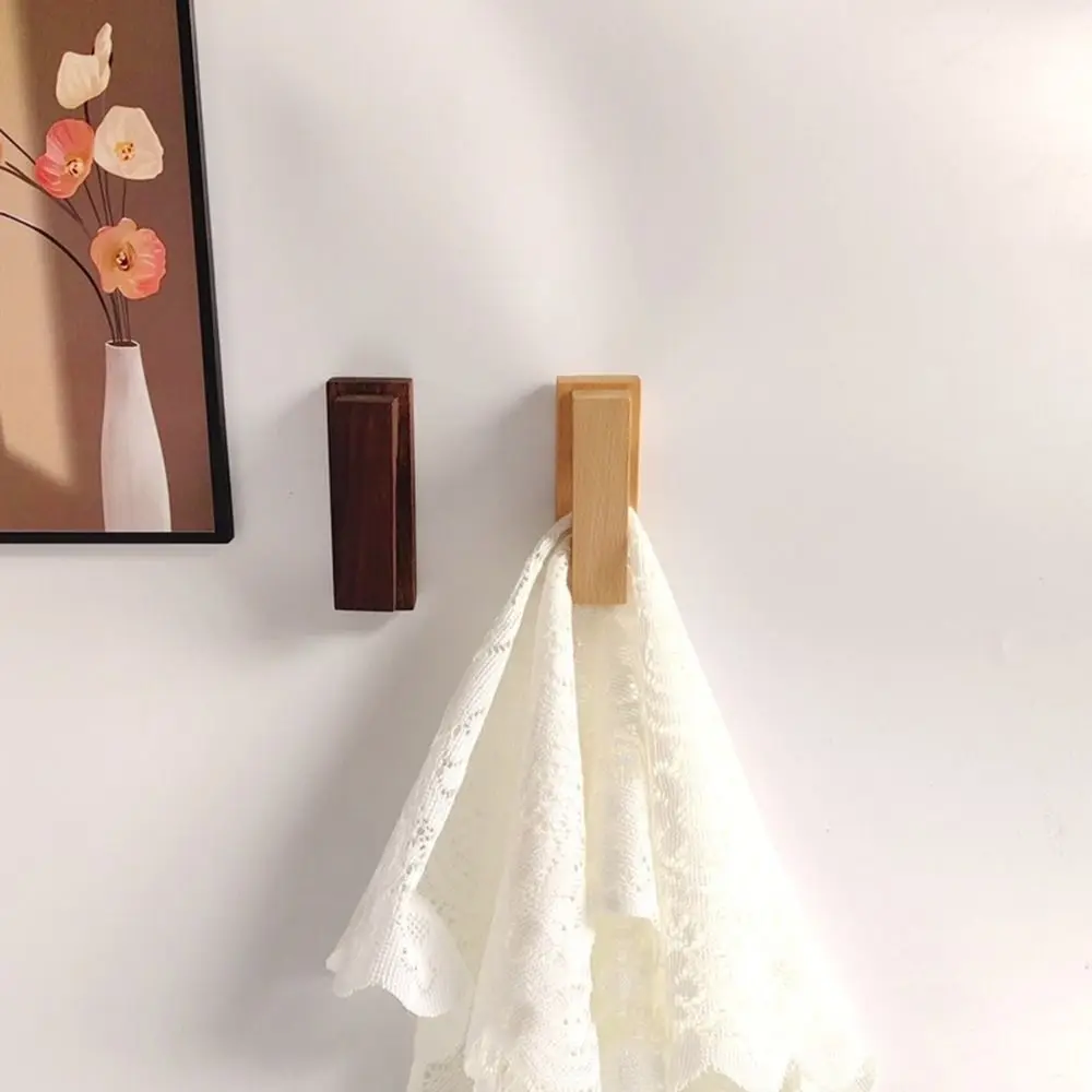 Multi-Purpose Wood Wooden Hook Strong Adhesive Punch Free Wood Wall Hook Coat Peg Door Hanger Key Decor Holder Bathroom