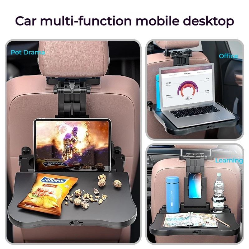 Car Back Seat Foldable Table Tray Tablet Laptop Holder Auto Seat Back Desk Tissue Box Cup Phone Holder Folding Table NEW