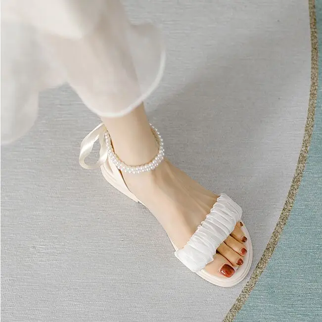 Sandalias con perlas de verano para niñas, zapatos de playa de princesa con cuentas, versión coreana, 5, 6, 7, 8, 9, 10, 11, 12 años, novedad de 2023