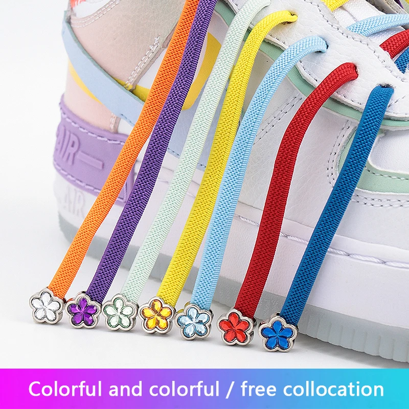 Flat Shoelaces Without Ties Elastic Shoe Laces For sneakers Plum shaped crystal lock Lazy Shoe Laces rubber band 1 Pair