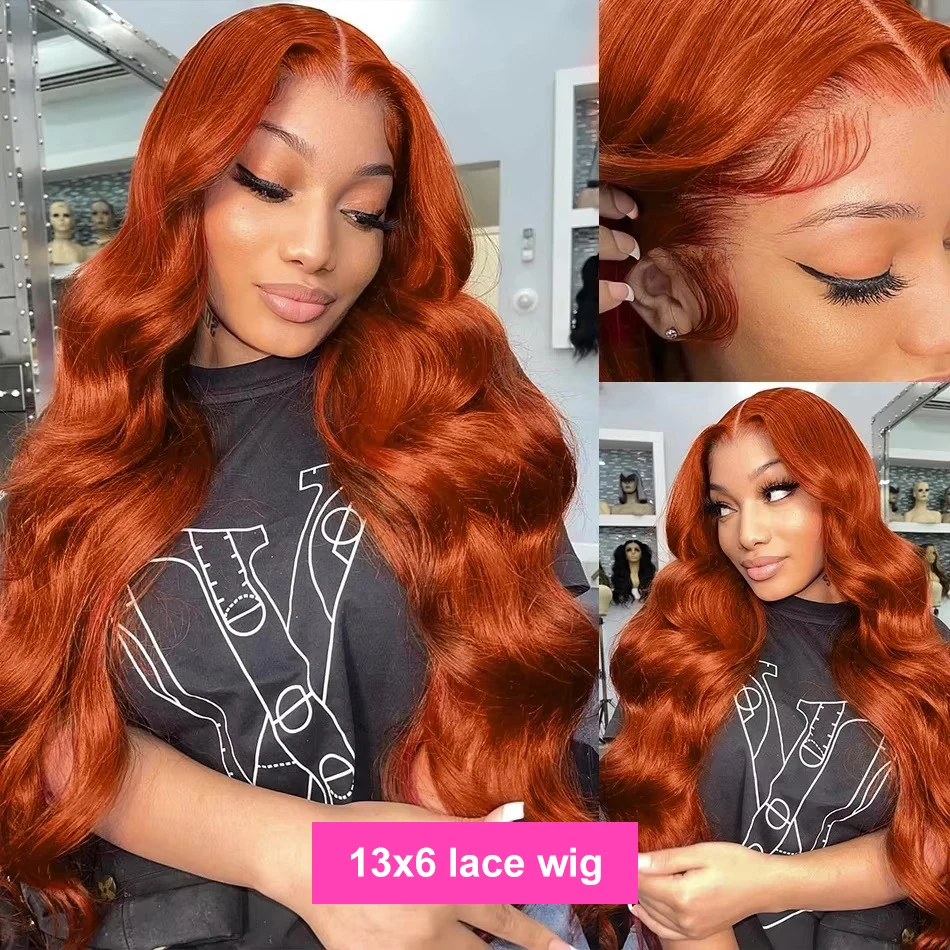 Luvin 250 Density 350 Orange Ginger Body wave 13x6 HD Lace Frontal Wigs Orange Color 13x4 Lace Frontal Human Hair Wigs