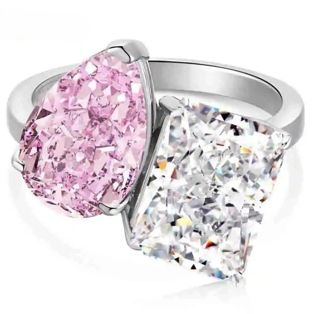 925 Sterling Silver Crushed Ice Cut Lab Sapphire High Carbon Diamonds Gemstone Wedding Engagement Ring Fine Jewelry