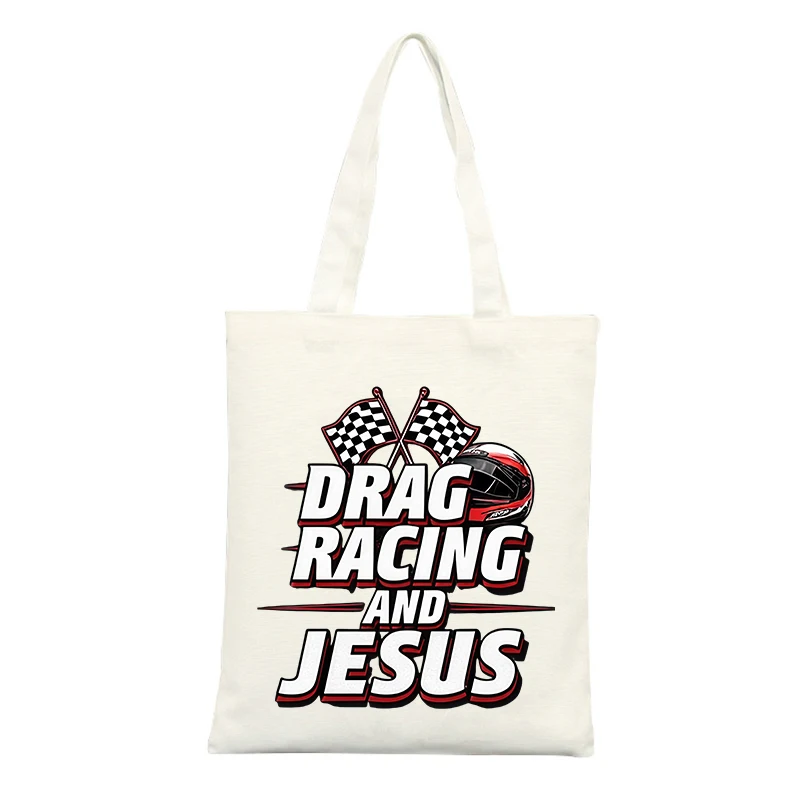 Canvas Tote Bag with Racing-themed Graphic, Ideal for Casual Outings and Daily Use
