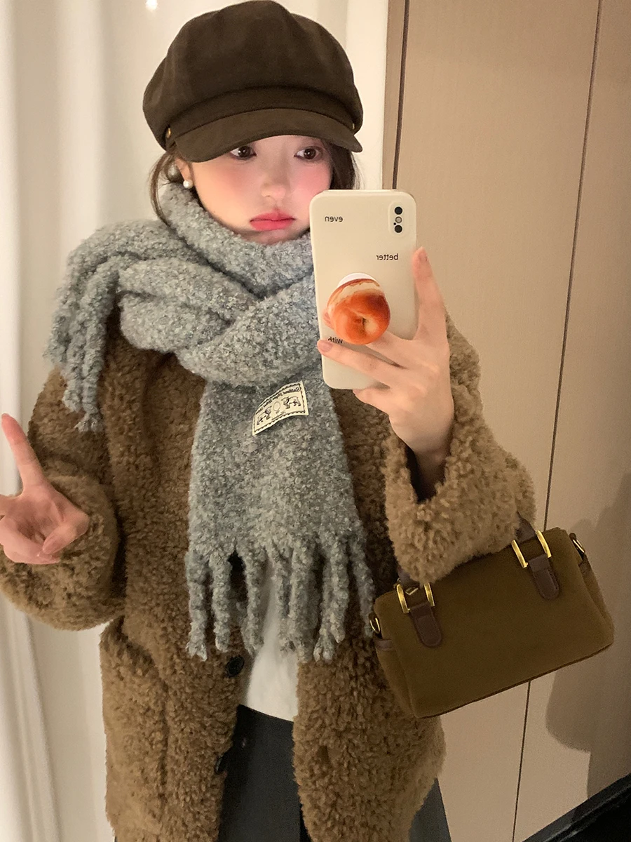 

Модный мягкий шерстяной шарф из альпаки для женщин, утолщенный теплый шарф для защиты шеи, универсальный для студентов взимку, содержащий