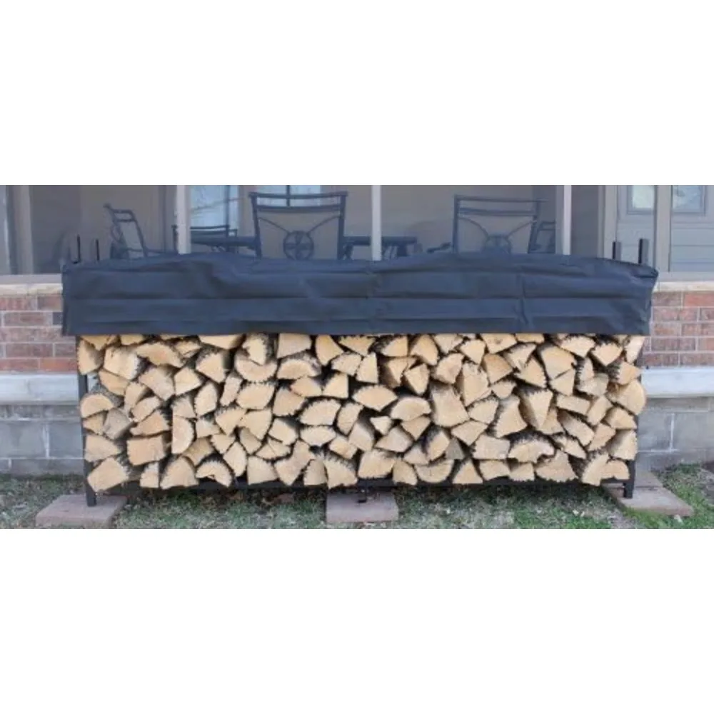 8' Firewood Rack with Cover - Black - Steel Outdoor Log Holder With Cover - Great For Short Wood , Made In The USA