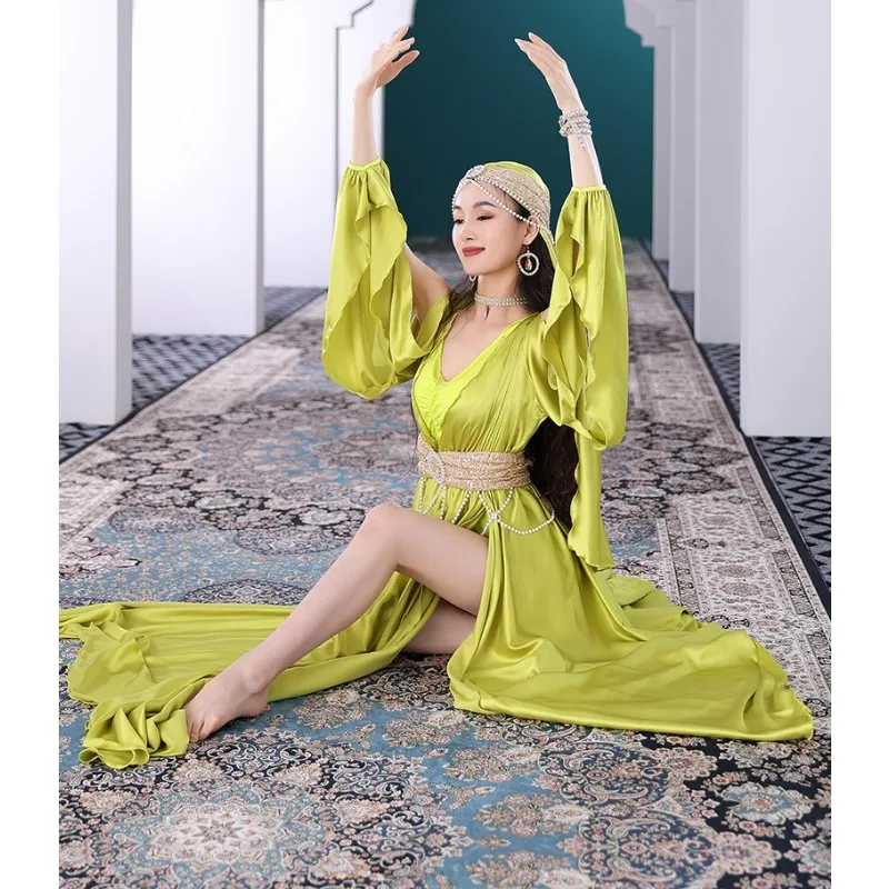 カスタマイズされた東部ダンス衣装ベリーダンス衣装宮殿シルク民俗ムワシャハートローブパフォーマンスドレスアラビアダンスロングスカート