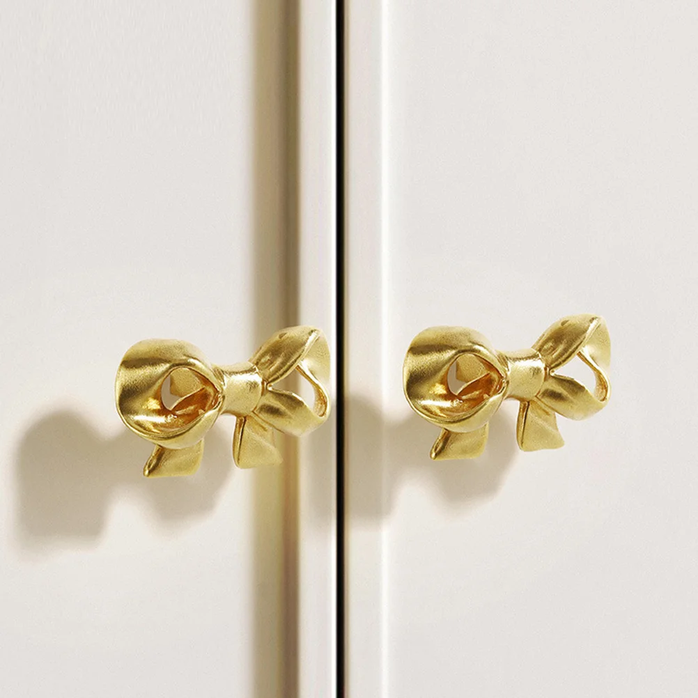 Maniglie per cassetti a forma di fiocco in ottone da 2 pezzi, maniglie decorative con finitura dorata per armadi, cassettiere e fiocchi per mobili