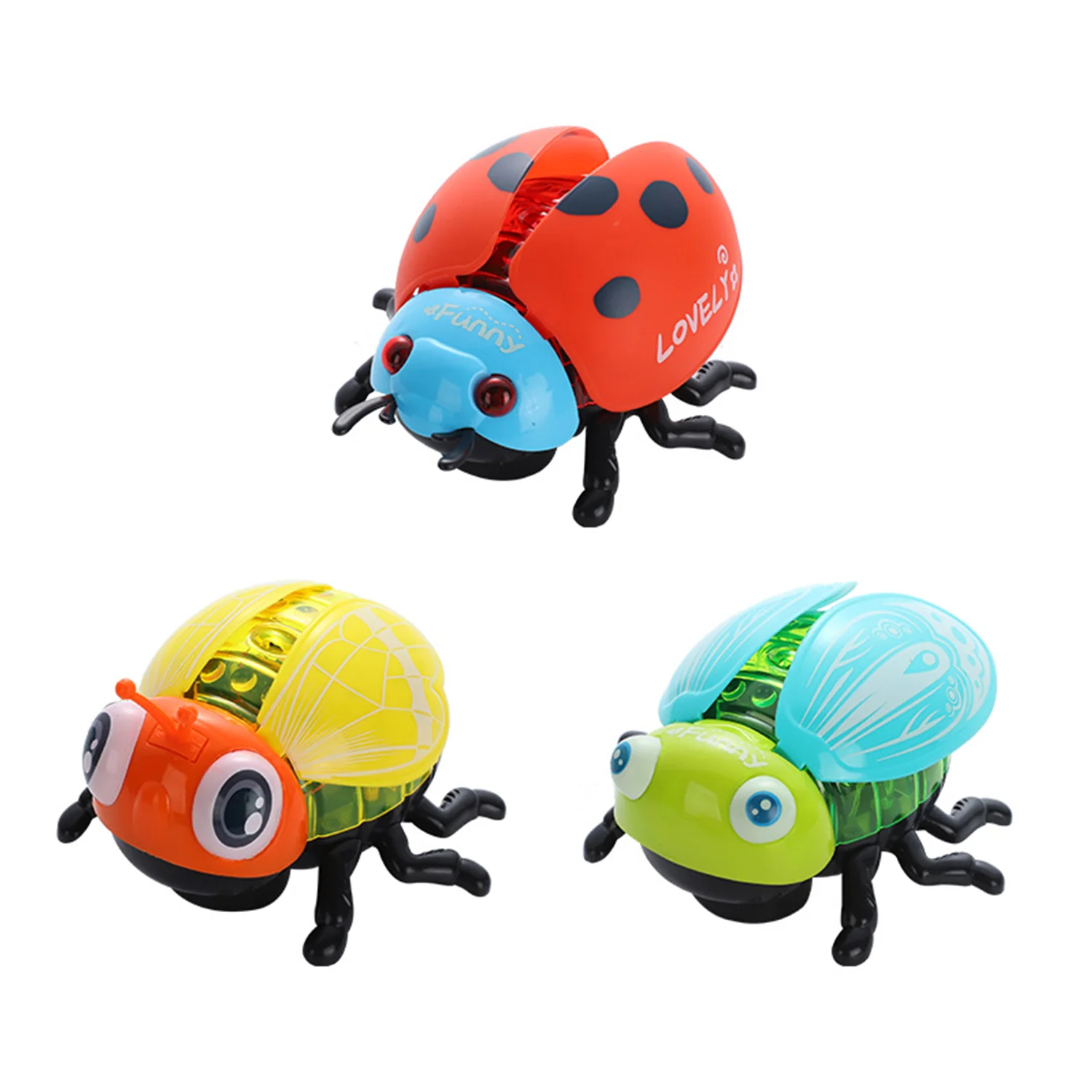 Electric leash seven star ladybug beetle, light music baby puzzle toy, equipped with a portable rope, requires self battery