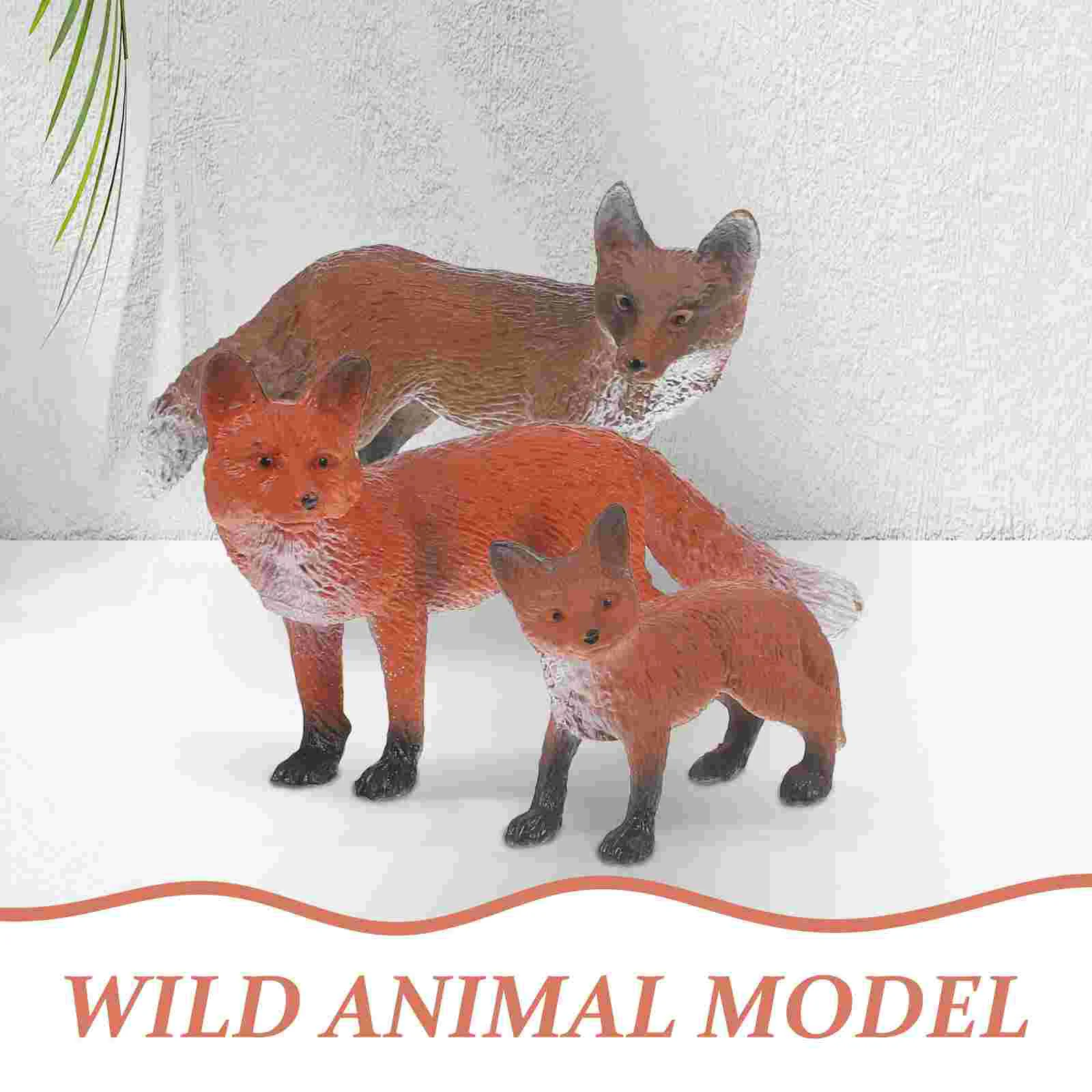 3 Pcs Fox Toys Mini Figures Animal Boys Kids Playing Realistic Fun Wild Model Cake