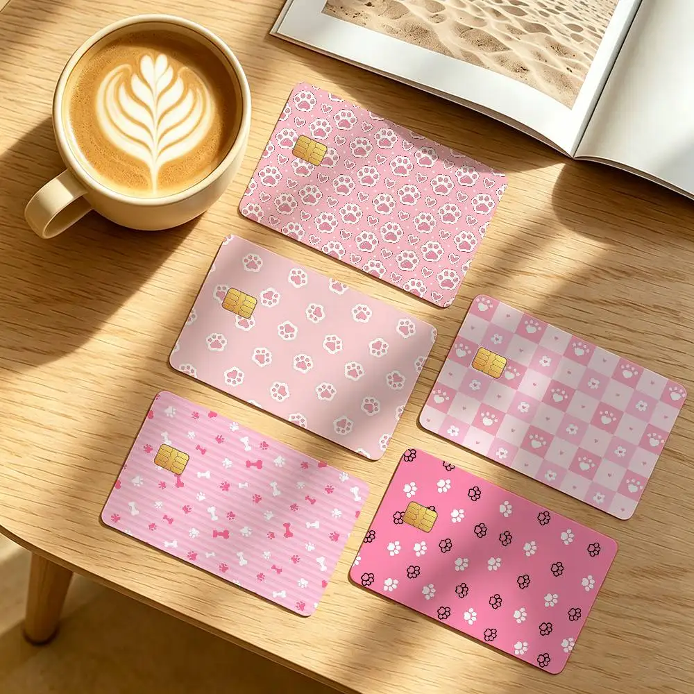 Pink Paw Cute Girl Credit Card Public Transportation Cards Protective Sticker Waterproof Card Face Decoration 4PCS