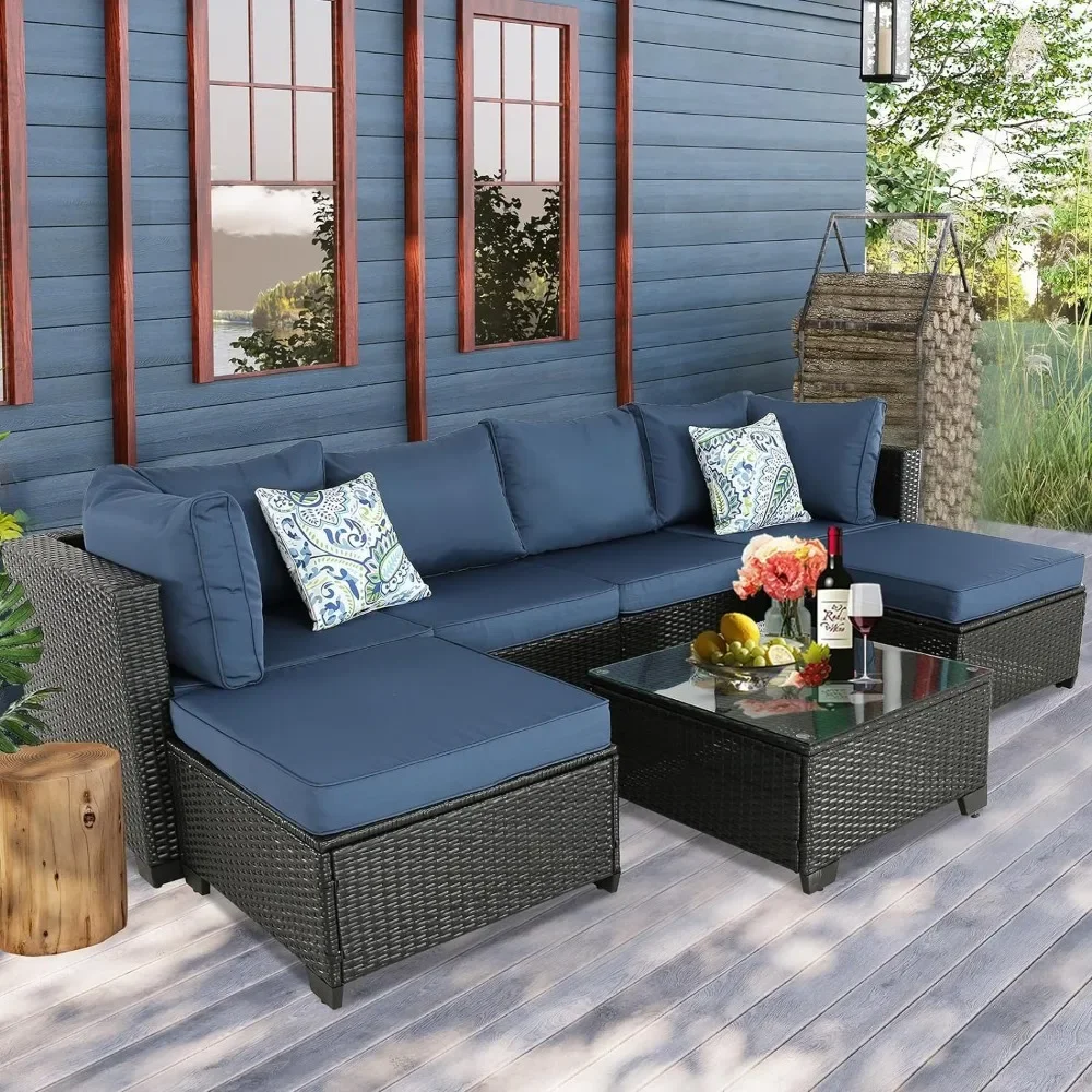 7 Pieces Patio Furniture Set Outdoor Patio Furniture Outdoor Sectional PE Wicker Conversation Sets with Washable Cushions