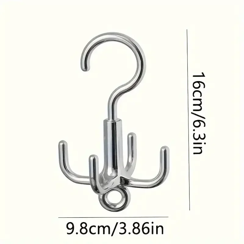 Multifunctional Rotating Clothes Hook – Punch-Free 4-Claw Hanger for Belt, Scarf & Wardrobe Organization