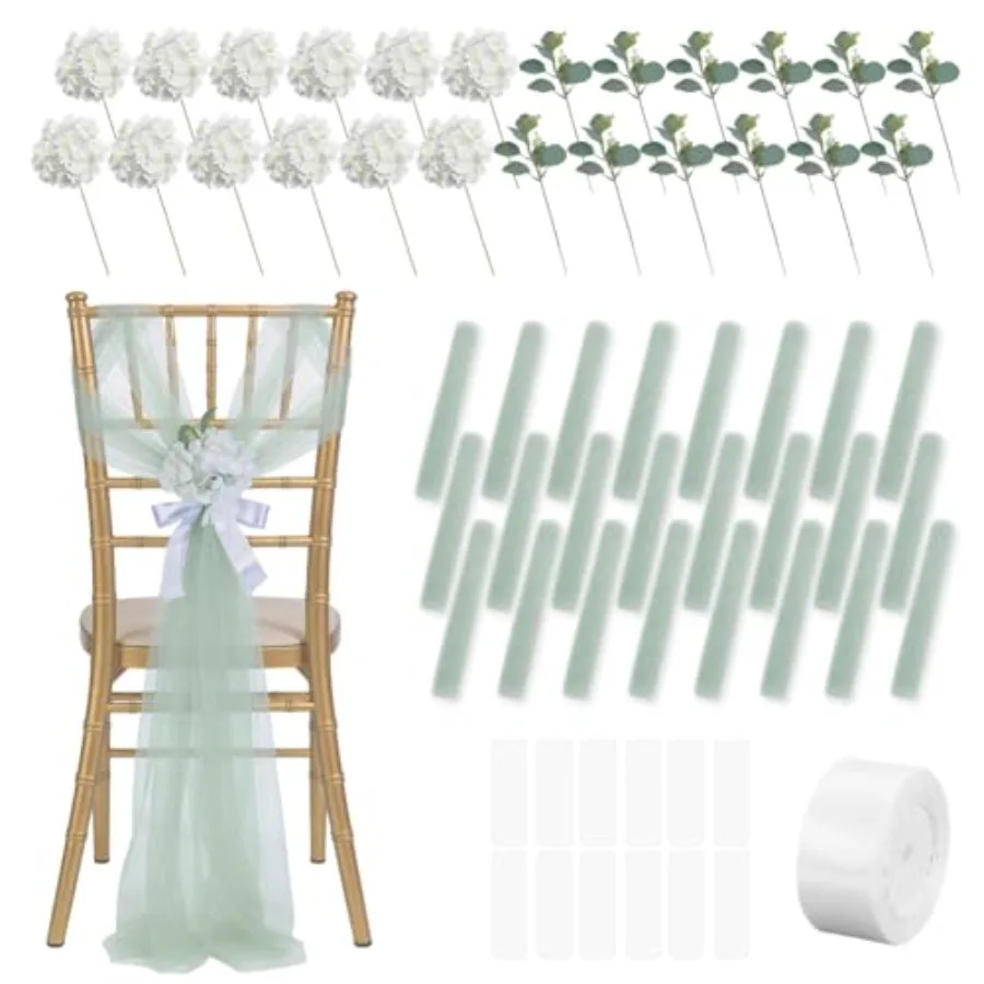

12 Pcs Wedding Chair Decor 7.87FT Chair Sashes Aisle Decorations for Wedding Ceremony Party Banquet Bridal Shower Spring Weddin