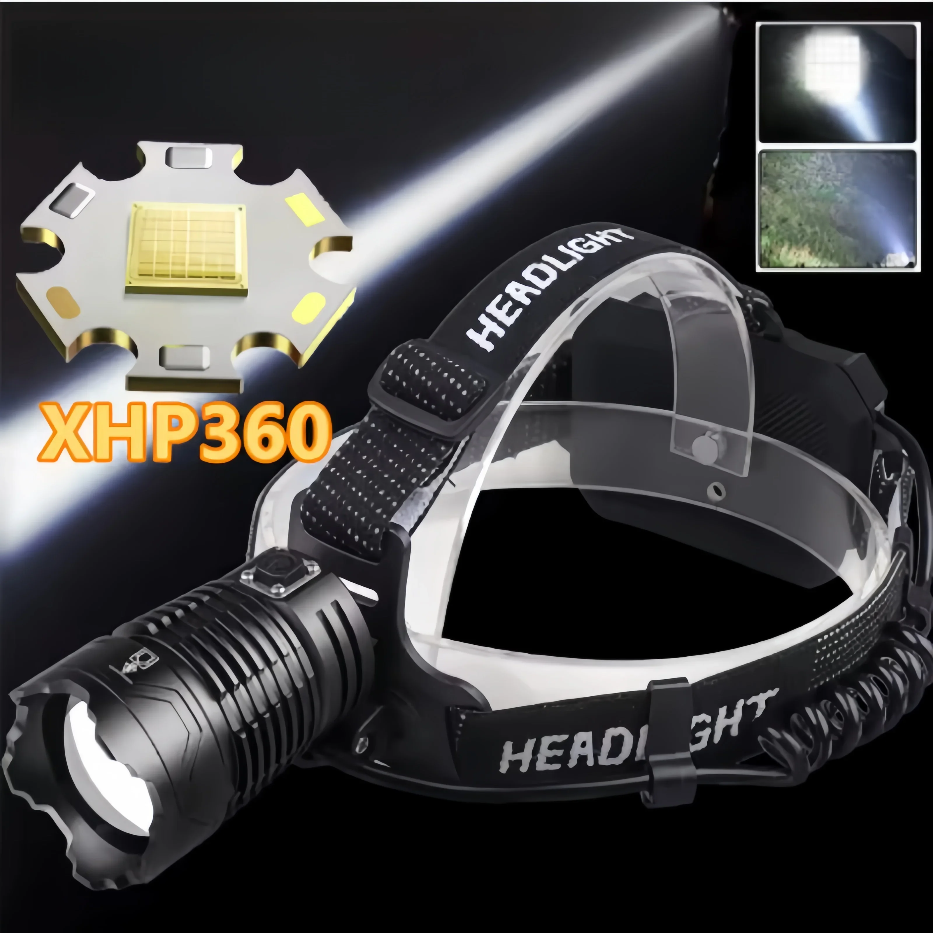 High Power XHP360 LED Headlamp 36-core Super Bright Headlight Strong Light Head Flashlight Telescopic Zoom Camping Fishing Lamp