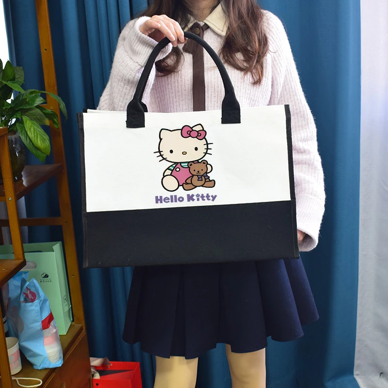 Hello Kitty Canvas Tote Bags Anime Sanrio borse a secchiello da donna borsa a tracolla quadrata di grande capacità ragazze Kawaii Storage Bag Gift