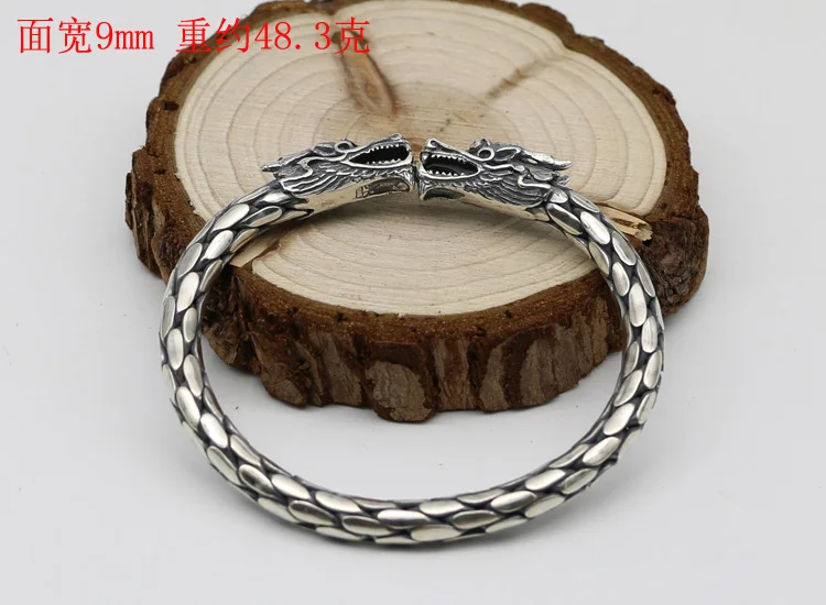 Thai silver dragon head bracelet, domineering men's personalized jewelry Chinese Style Ping An Pattern Open Punk Sterling Silver