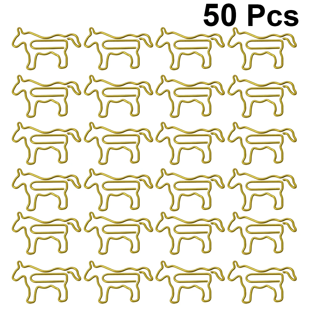 50 Pcs Golden Horse Paperclip Creative Bookmarks Holding Clamp Animal Neddles Magnetic Office