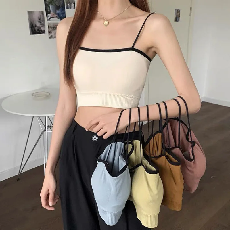 Minimalist model Teenage girls Halter top Pop-up colour wrap Gathering Bralette Can be worn outside underwear