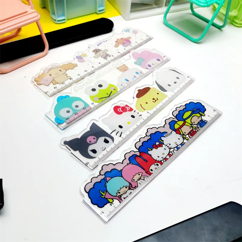 10/20pcs Set Cartoon Sanrio Hello Kitty Melody Kuromi Plastic Ruler High Transparency Drawing Tools Stationery Wholesale