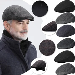 2024 Men's Cotton Plaid Berets Caps for Men Women Middle-Aged Autumn Winter Hats Boina Herringbone Newsboy Baker Tweed Boy Hat