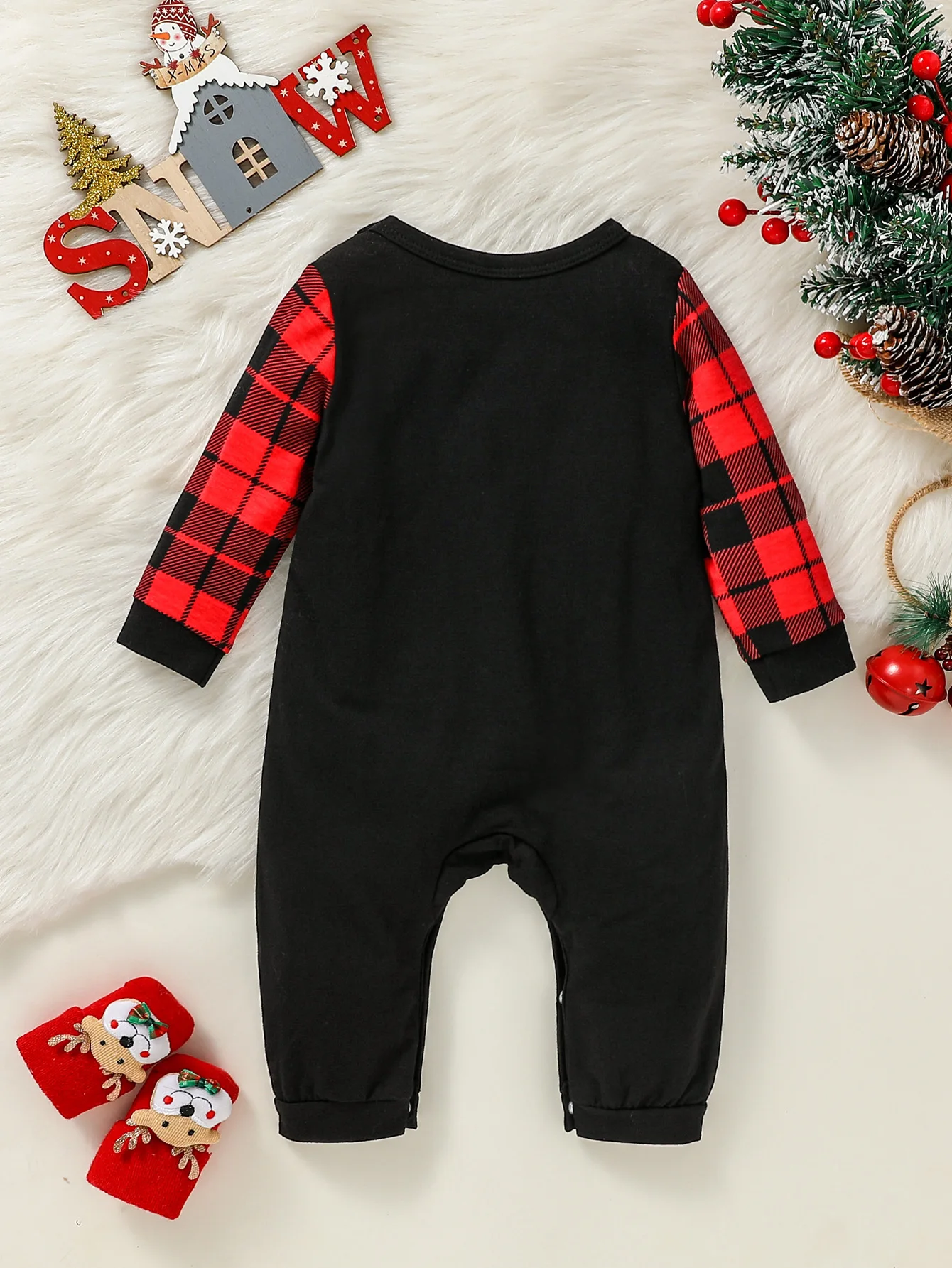 2024 Autumn/Winter Baby unisex Cotton Soft Long Sleeve Print Letter For Christmas Fashion Outdoor Jumpsuit 3-18M