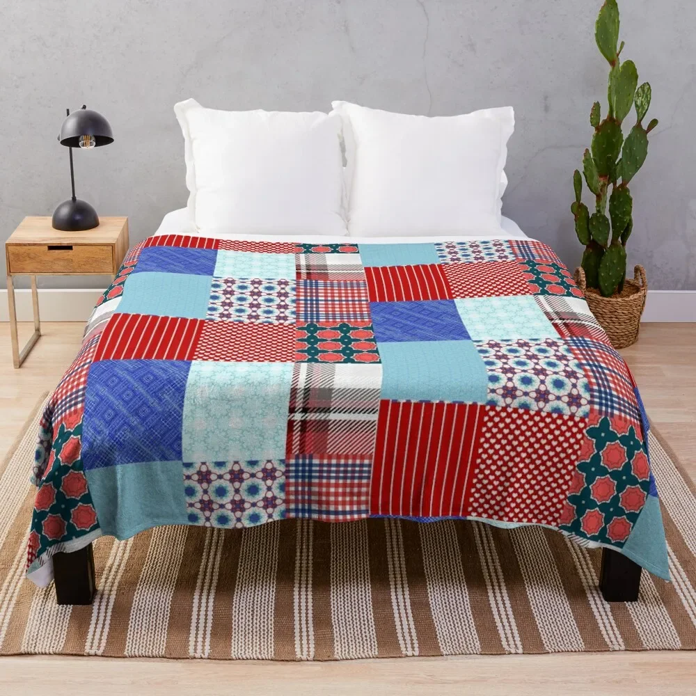 

Patriotic Patchwork of Fabric Throw Blanket Stylish Warm Blanket for Living Room Bedroom