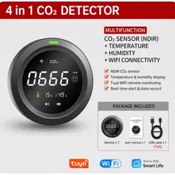 FABISENSE Tuya WiFi Smart Carbon Dioxide Detector Multifunction Portable Temperature Humidity App Alarm Air Quality CO2 Monitor