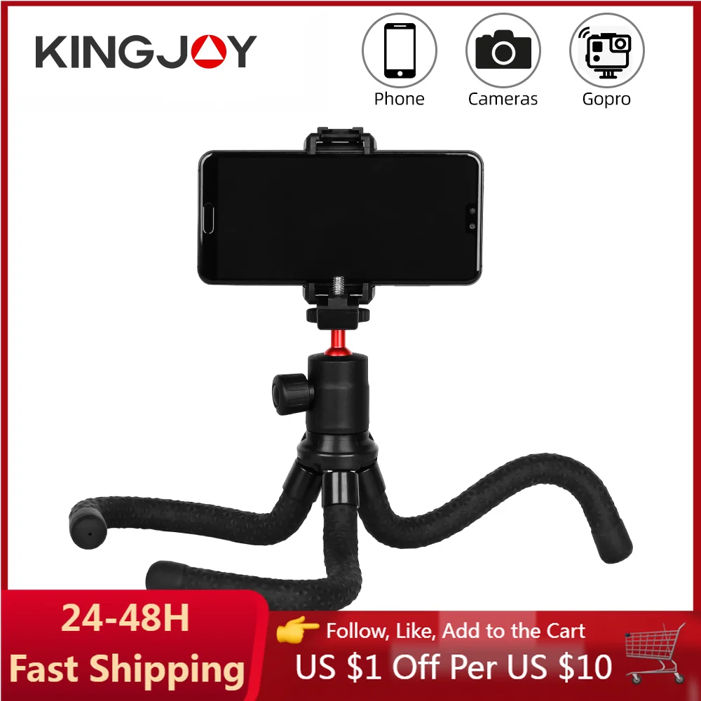 

KINGJOY Flexible Octopus Phone Tripod Desktop Camera Tripode with 1/4 Screw Ballhead 2KG Load for SLR DSLRs Camcorders Projector