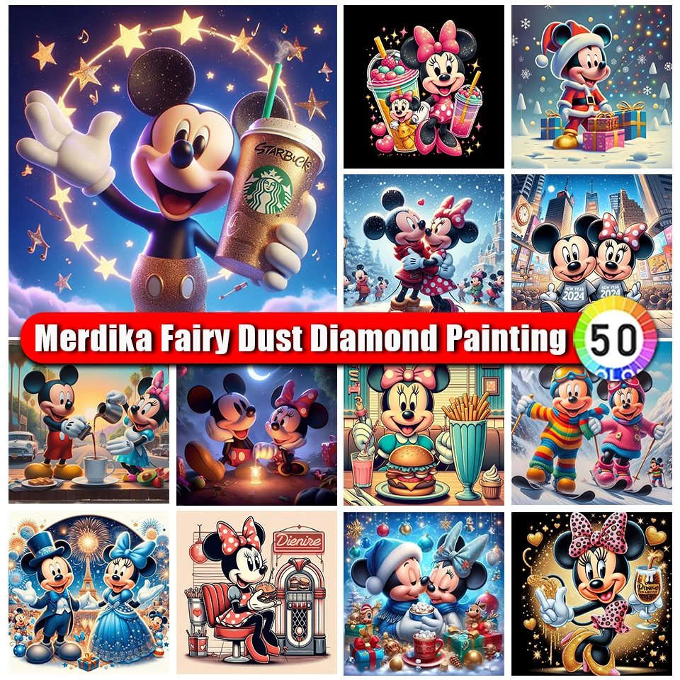 

Picture Size Fairy Dust Diamond Painting Disney Cross Stitch Kits Minnie Mickey Mouse 5D DIY Diamond Embroidery Full Mosaic Gift