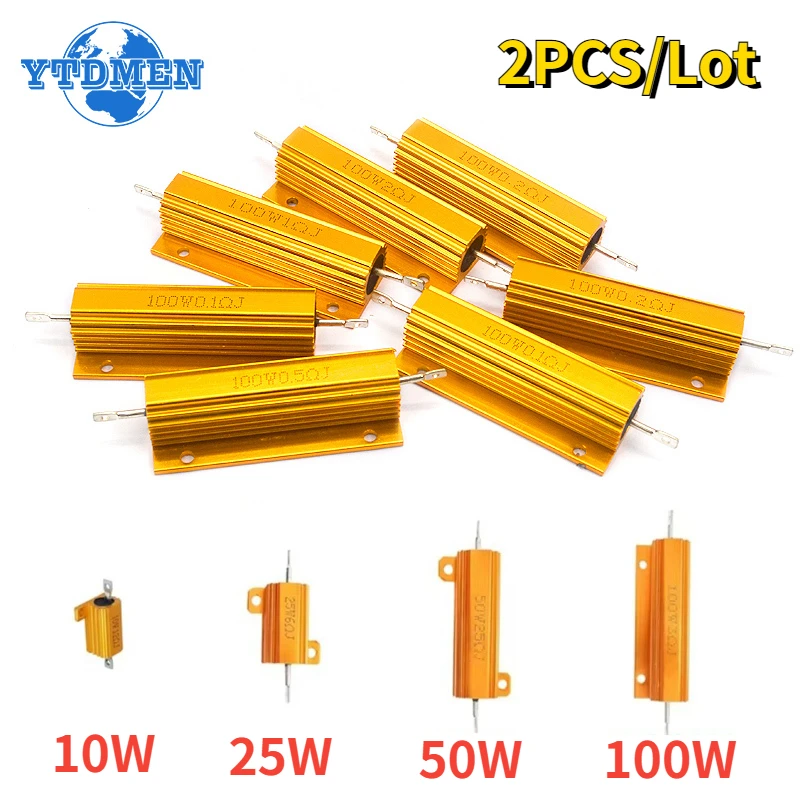 2 SZTUK 10W 25W 50W 100W Rezystor obciążenia Aluminiowa metalowa obudowa Rezystor drutowy 0,1 ~ 10K Ohm 4ohm 6ohm 8ohm Rezystancja