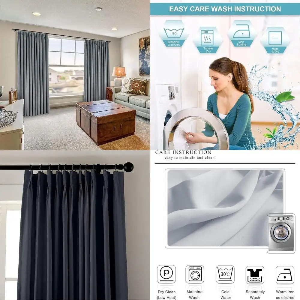 Cortinas opacas plisadas de doble pellizco con ganchos, gris, 100 de ancho para tratamientos de ventanas de salón y dormitorio