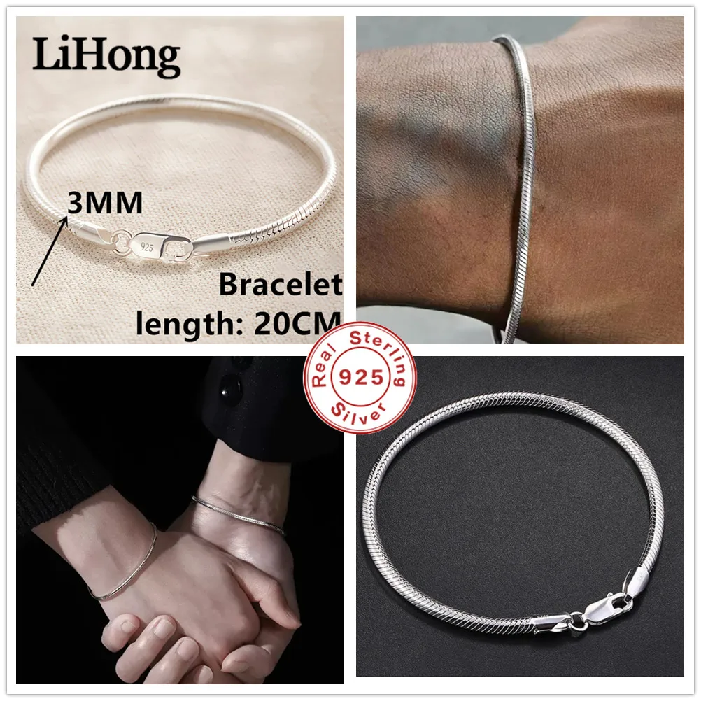 

Hot Selling Genuine 100% 925 Sterling Silver 3/4mm Snake Chain Bracelet and Bracelet Women Luxury Bracelet Jewelry 20cm